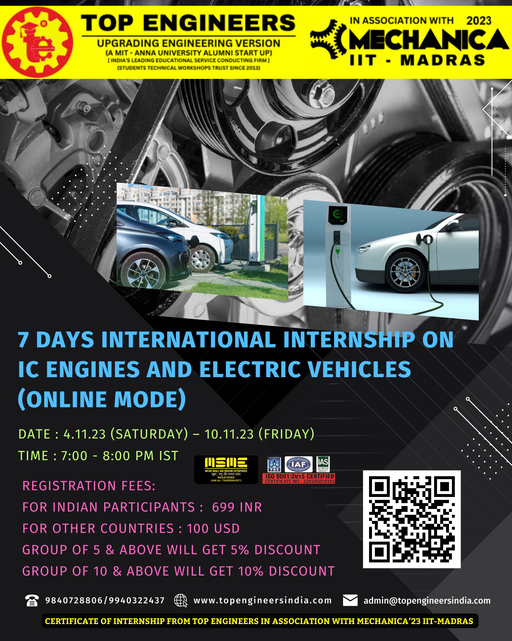 7 Days International Internship on IC Engines and Electric Vehicles (Online Mode) 2023